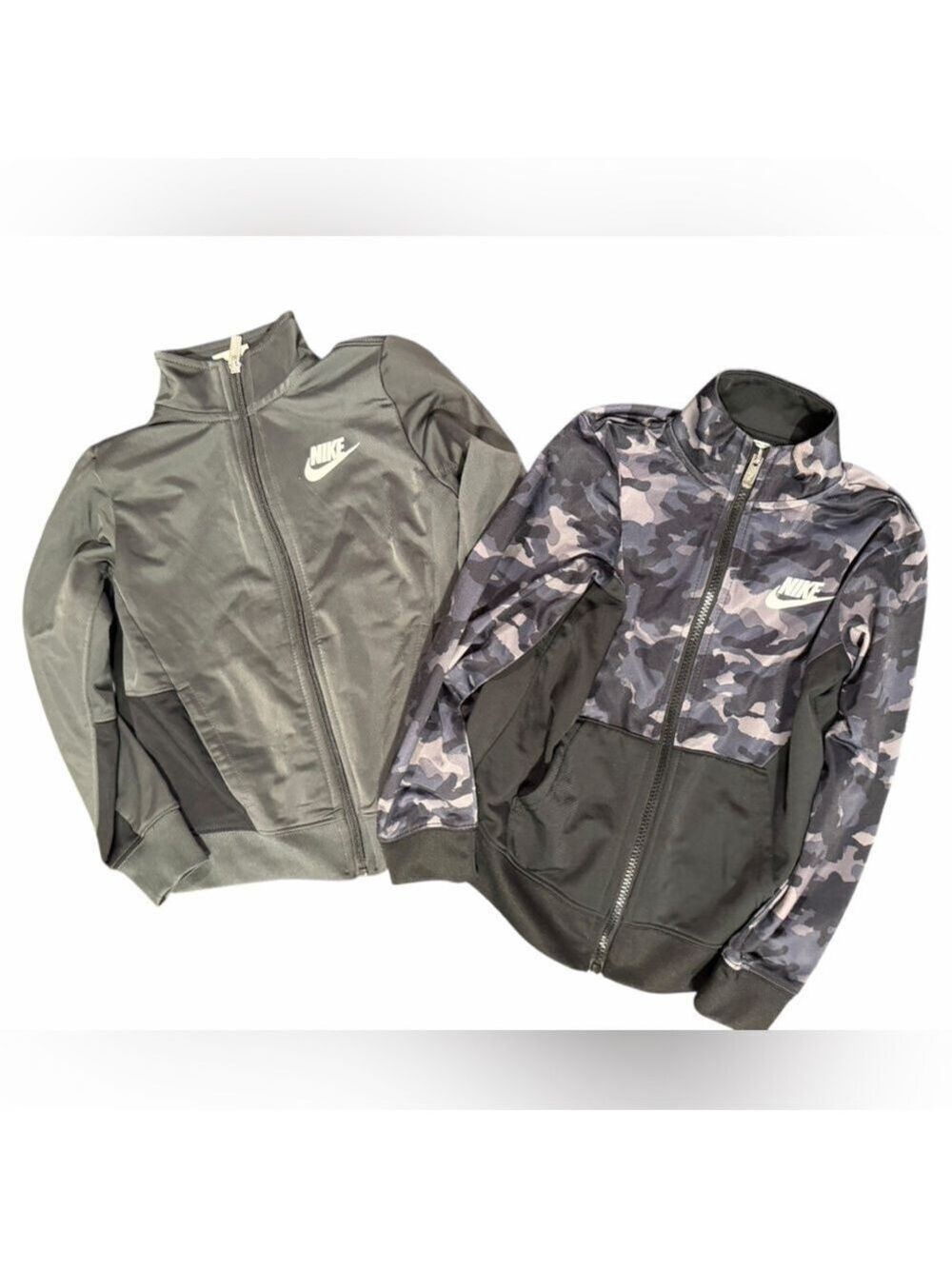 2 Nike Lightweight Tricot Track Zip Up Jackets TWO Gray and Camouflage Boys Sz 6